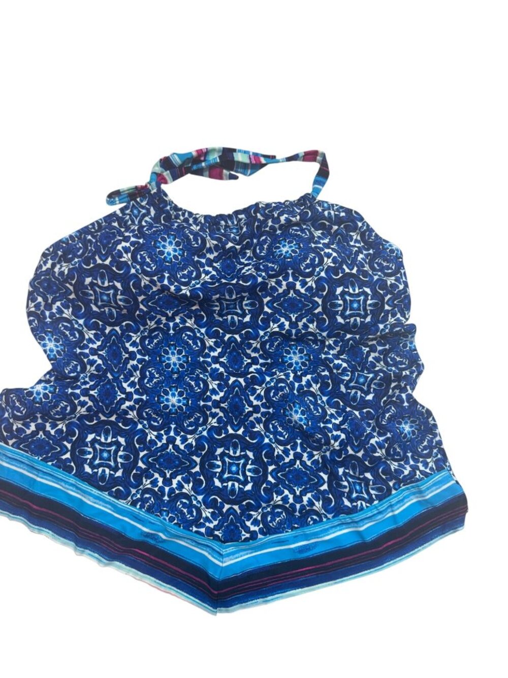24th & Ocean Womens Halter Tankini Top Blue Multi Large Poly Blend Bohemian Pre-